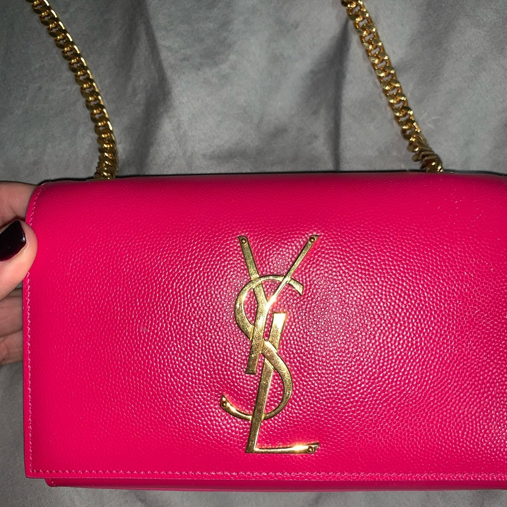 SAINT LAURENT Small Monogram Kate Satchel Hot Pink